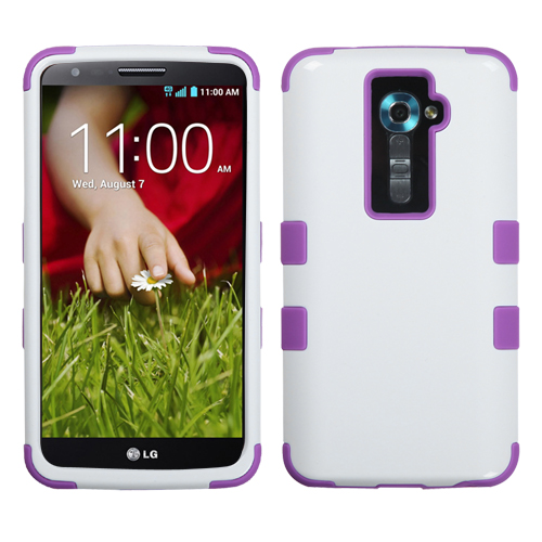 For LG Optimus G2 D801 at T White Purple Tuff Cover Case Clear Screen Protector